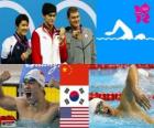 Yüzme Erkekler 400 metre serbest podyum, Sun Yang (Çin), Park Tae Hwan (Güney Kore) ve Peter Vanderkaay (ABD) - Londra 2012-